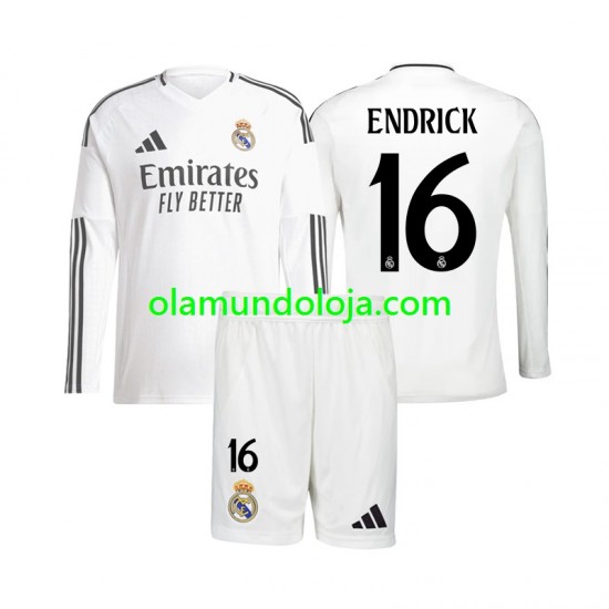 Camisola Real Madrid Endrick 16 Criança Equipamento Primeiro 2024-2025 Manga Comprida